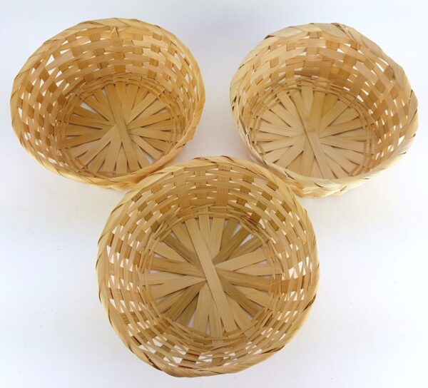 3 PACK LOT 8" ROUND 3-1/2" DEEP WICKER BASKET RATTAN WOVEN PLAIN