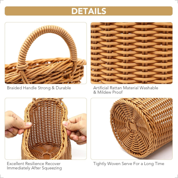 3 Pack Woven Storage Basket, Boho Wall Hanging Basket, Retro Farmhouse Decor, Pl - Image 3