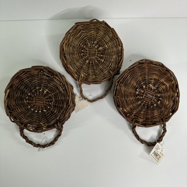 3 Round Willow Wall Baskets 6" Hanging Pocket Planters Storage Farmhouse Boho - Image 2