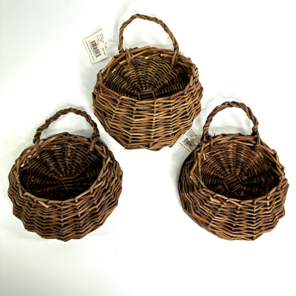 3 Round Willow Wall Baskets 6" Hanging Pocket Planters Storage Farmhouse Boho