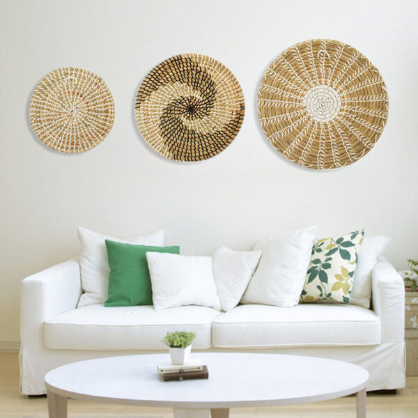 3-Set Wall Basket Boho Decor Woven Decor Baskets Hanging Wall Art for Bedroom