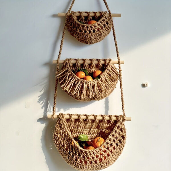 3-tire Woven Storage Bag, Bohemian Style Wall-Mounted Fruit And Vegetable Basket - Image 2