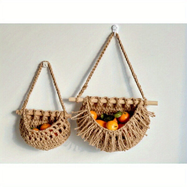 3-tire Woven Storage Bag, Bohemian Style Wall-Mounted Fruit And Vegetable Basket - Image 4