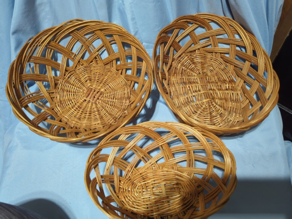 3 Woven Round Rattan Wicker Basket Round & Oval Wall Décor Cottage Farmhouse