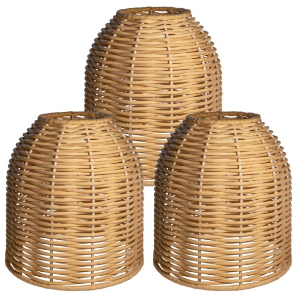 3PACK Coastal dome Rattan Shades,Set of 3 Rattan pendant light shades,Replace...