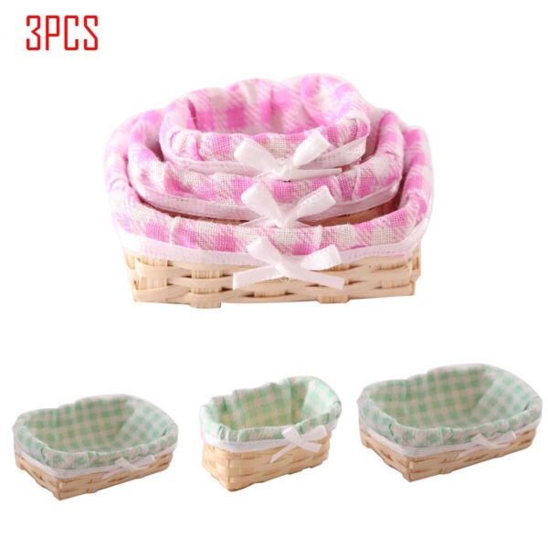 3PC Dollhouse Miniature Handmade Bamboo Storage Basket Accessories 1:12 Scale