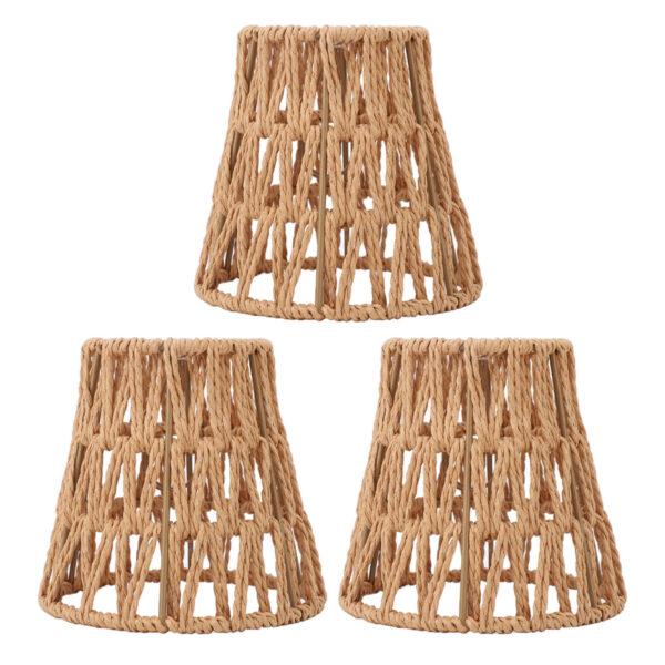 3x Faux Rattan Lamp Shades Bohemian Style Paper E14 Bulb Clip On Dec - Image 6