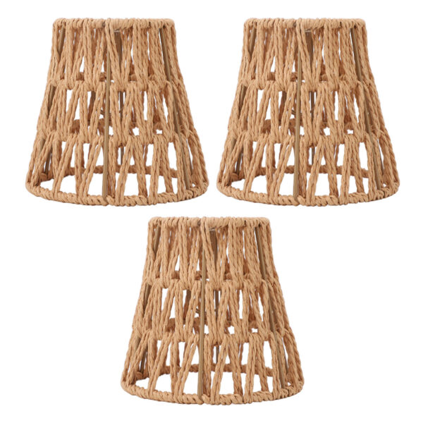 3x Faux Rattan Lamp Shades Bohemian Style Paper E14 Bulb Clip On Dec US HG - Image 3