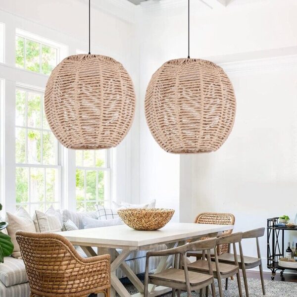 3X( Rattan Lamp Cover Handmade Woven Chandelier Retro1191 - Image 5