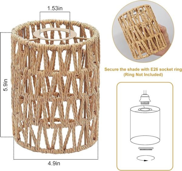 4 Pack Rattan Lamp Shade 5.9 X 5 Inch Handwoven Boho Lamp Shades Replacement Far - Image 2