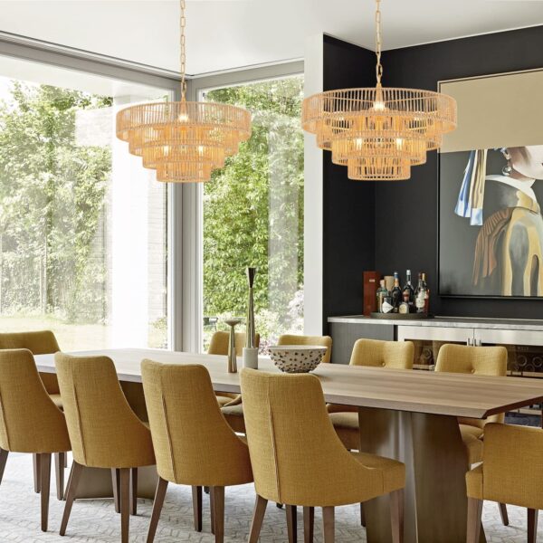 6-Lights Hand-Woven Rattan Pendant Light 4 Round Transitional Minimalist Boho... - Image 3