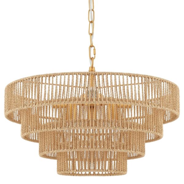 6-Lights Hand-Woven Rattan Pendant Light 4 Round Transitional Minimalist Boho...