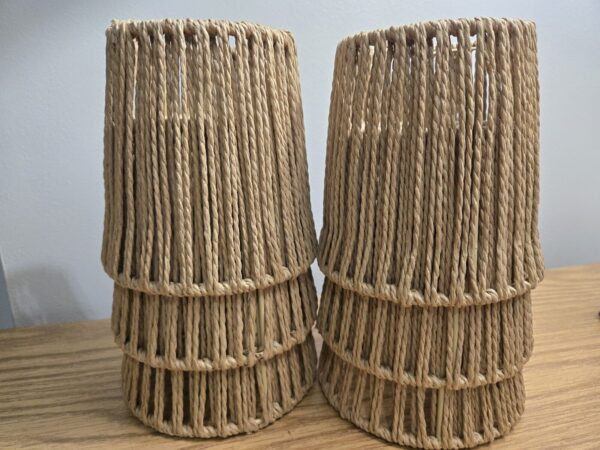 6 Pack Rattan Lamp Shade Clip on Bulb, Handwoven Barrel Chandelier Lampshade Rep