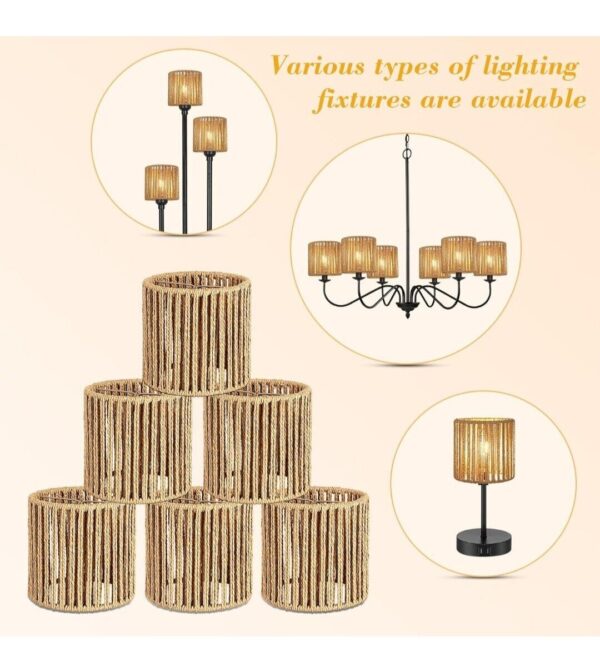 6 Pack Rattan Lamp Shade, Small Boho Lamp Shades Replacement, 5.9In Height, 5In - Image 2