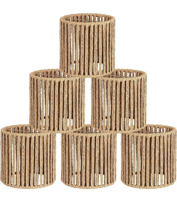 6 Pack Rattan Lamp Shade, Small Boho Lamp Shades Replacement, 5.9In Height, 5In