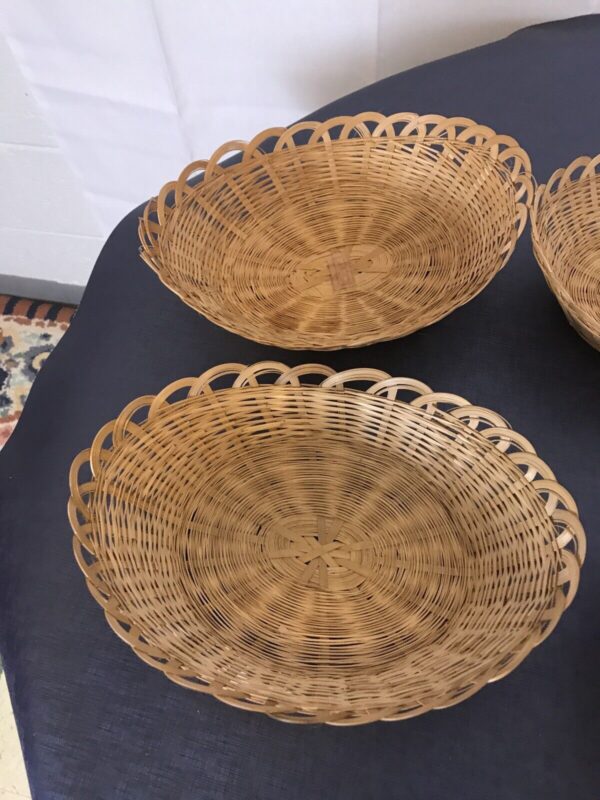 6 Vintage Rattan Wicker Picnic Plates Serving Storage Basket Desk Boho 12" x 8" - Image 2