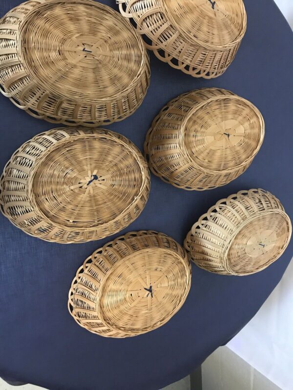 6 Vintage Rattan Wicker Picnic Plates Serving Storage Basket Desk Boho 12" x 8" - Image 5