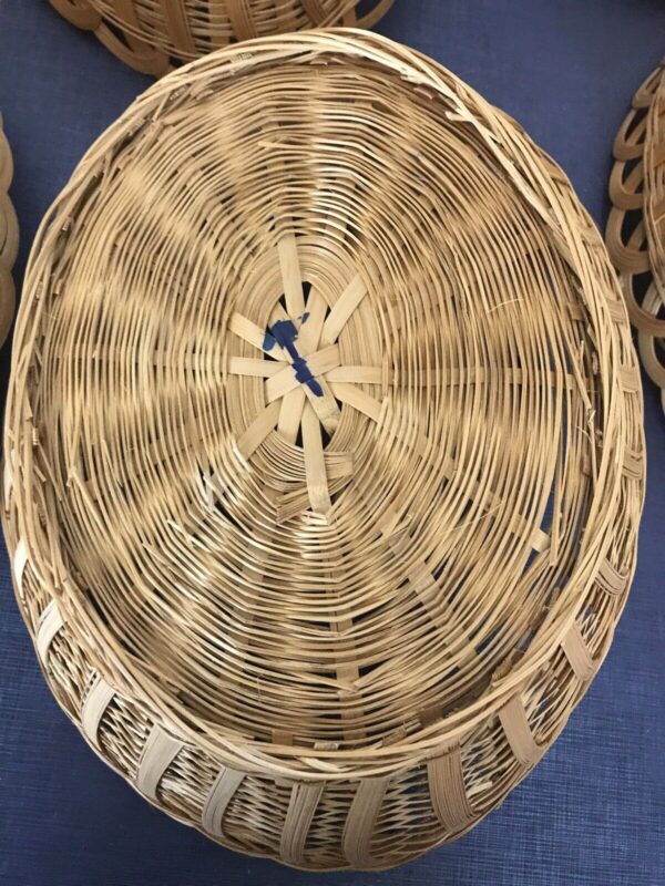 6 Vintage Rattan Wicker Picnic Plates Serving Storage Basket Desk Boho 12" x 8" - Image 6