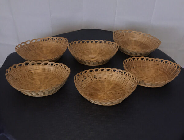 6 Vintage Rattan Wicker Picnic Plates Serving Storage Basket Desk Boho 12" x 8"