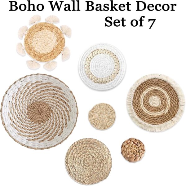 7 Pack Boho Wall Basket Decor - Seagrass Rattan Wicker Round... - Image 4