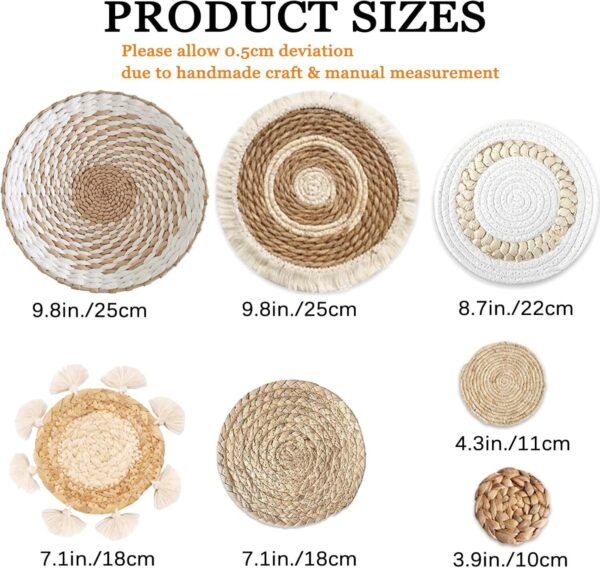 7 Pack Boho Wall Basket Decor - Seagrass Rattan Wicker Round... - Image 3