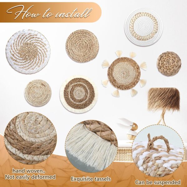 7 Pcs Boho Wall Baskets Decor Hanging Rustic Rattan Wicker Wall Basket for Fa... - Image 3