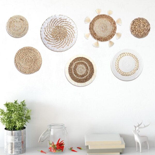 7 Pcs Boho Wall Baskets Decor Hanging Rustic Rattan Wicker Wall Basket for Fa... - Image 5