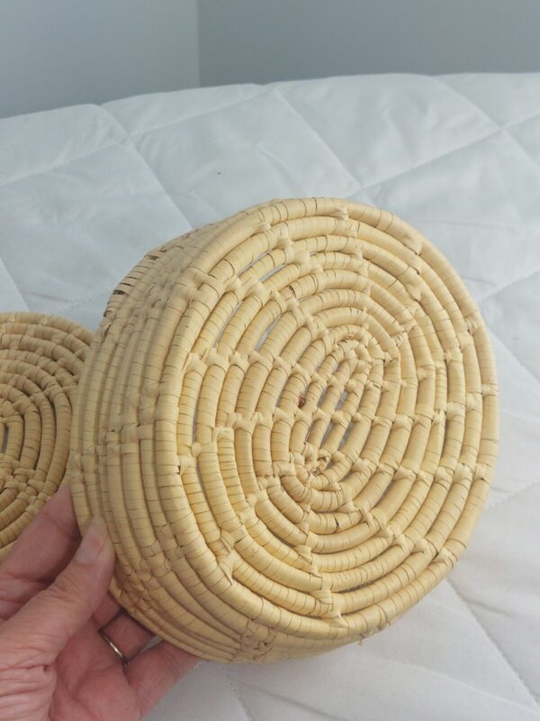 7 X 3" Haiti Basket With Lid Light Beige Handwoven Vintage Container Boho Folk - Image 2