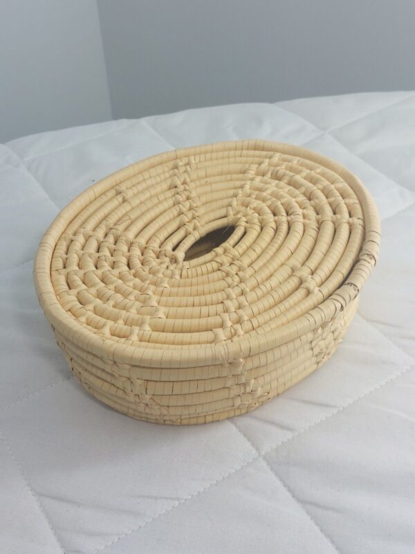 7 X 3" Haiti Basket With Lid Light Beige Handwoven Vintage Container Boho Folk - Image 3