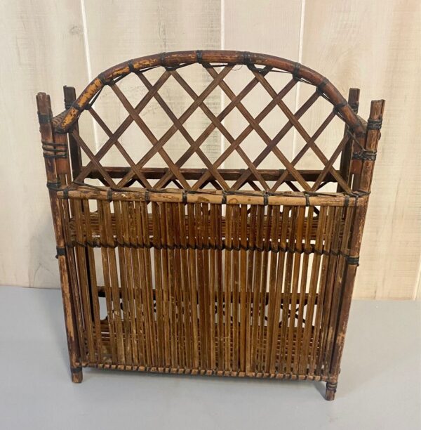 70's Boho Cool Rattan Wicker Hanging Wall 2 Shelf Stand w Great Patina & Pattern - Image 2