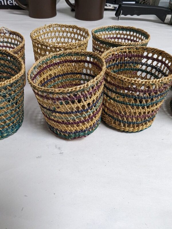 8 small grass woven baskets 3" x 3" boho natural decor - Image 3