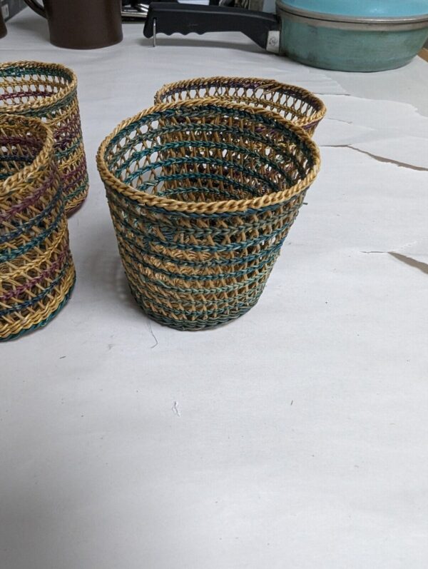 8 small grass woven baskets 3" x 3" boho natural decor - Image 4