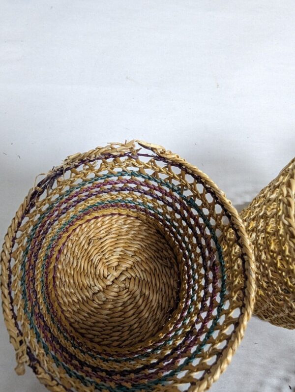 8 small grass woven baskets 3" x 3" boho natural decor - Image 5