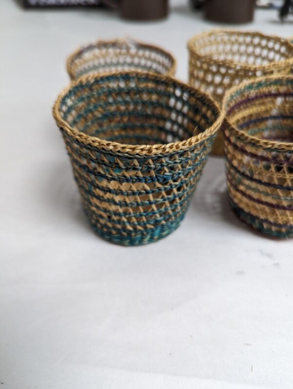 8 small grass woven baskets 3" x 3" boho natural decor - Image 2