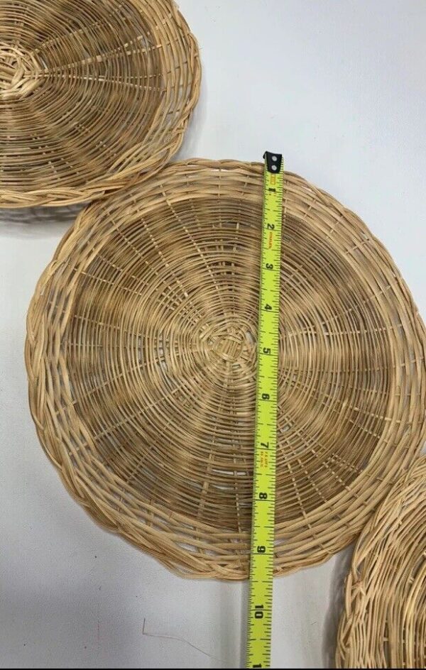 8 Vintage Wicker Rattan 9” Boho Basket Wall Picnic Woven Paper Plate Holders - Image 4