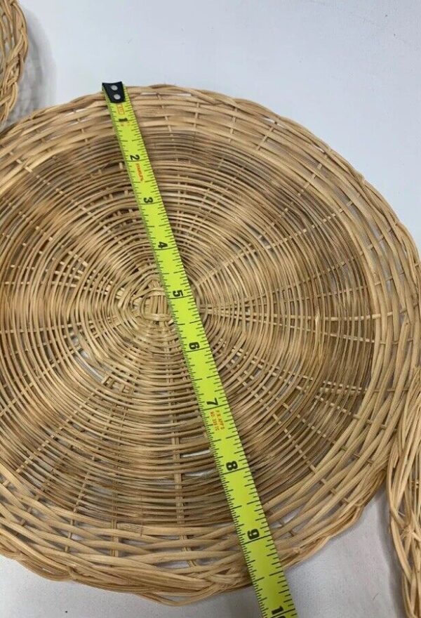 8 Vintage Wicker Rattan 9” Boho Basket Wall Picnic Woven Paper Plate Holders - Image 5