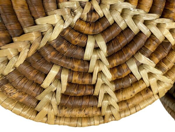 90s Boho 7 Inch Round Hand WOVEN Basket With Lid Aztec Design Home Decor - Image 5