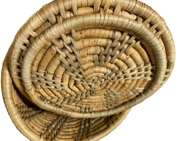 90s Boho 7 Inch Round Hand WOVEN Basket With Lid Aztec Design Home Decor - Image 6