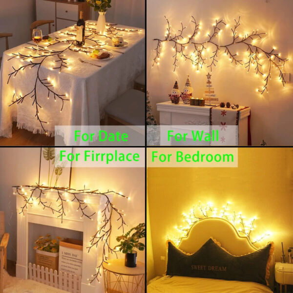 96LED Willow Vine Lights with 8 Modes Bendable Rattan Tree Decor Indoor Outdoors - Image 2