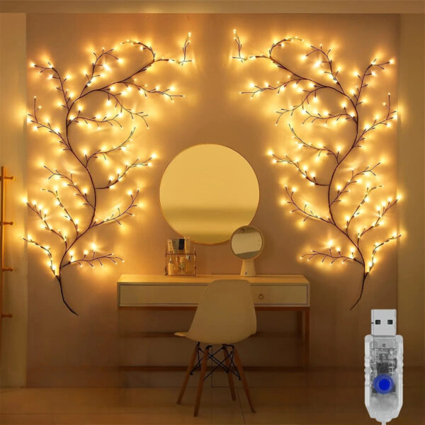 96LED Willow Vine Lights with 8 Modes Bendable Rattan Tree Decor Indoor Outdoors