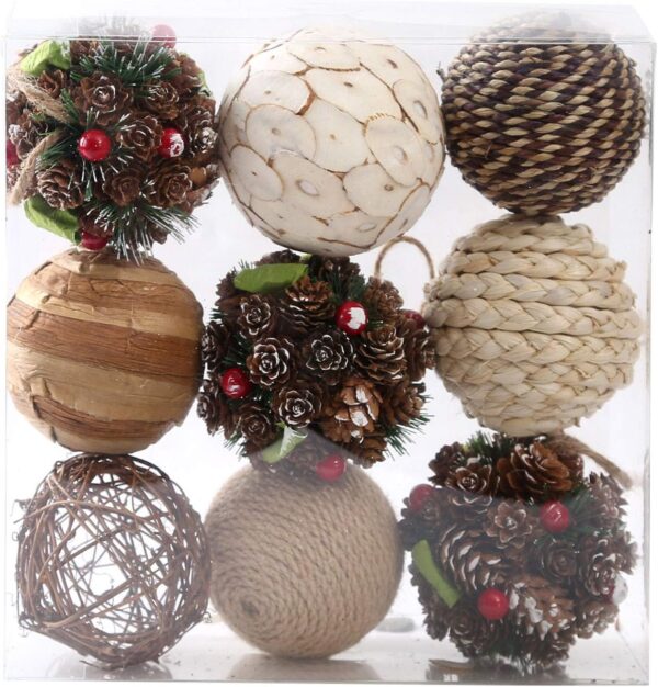 9pcs 3.5Inch Christmas Decorative Ball Orb Rattan Ball Rattan Woven Orbs Spherical Bowl and Vase Filler for Home Party Wedding Display Decor Props