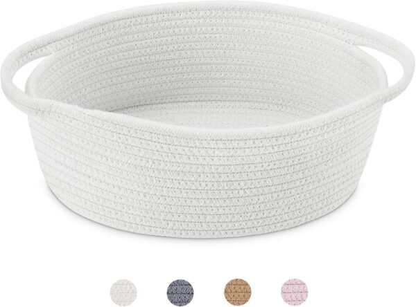 ABenkle Cute Small Woven Basket with Handles, 12"x 8" x 5" Rope 1 Pack, White