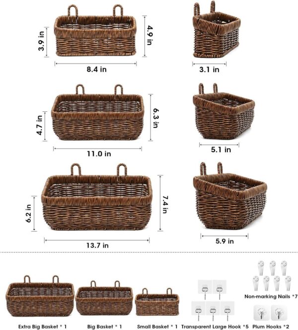 AceList Wall Hanging Basket, Boho Style Hand-Woven 3 pc (set), Brown - Image 2