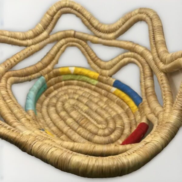 African Woven Basket Star Shaped Colorful Rainbow Multicolor Handles Boho Decor - Image 3