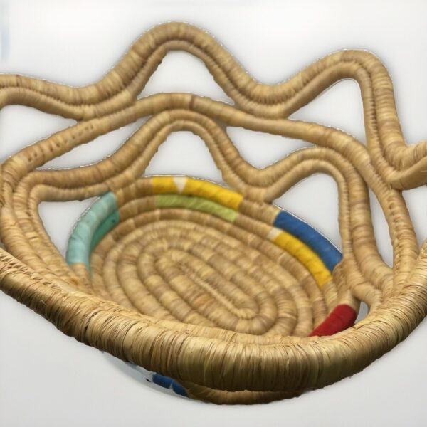 African Woven Basket Star Shaped Colorful Rainbow Multicolor Handles Boho Decor - Image 4