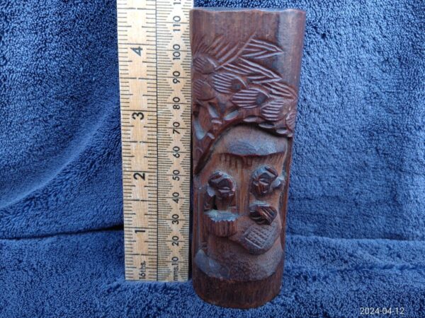 Antique 11cm Chinese Bamboo Boat Brush Pot Holder - Image 2