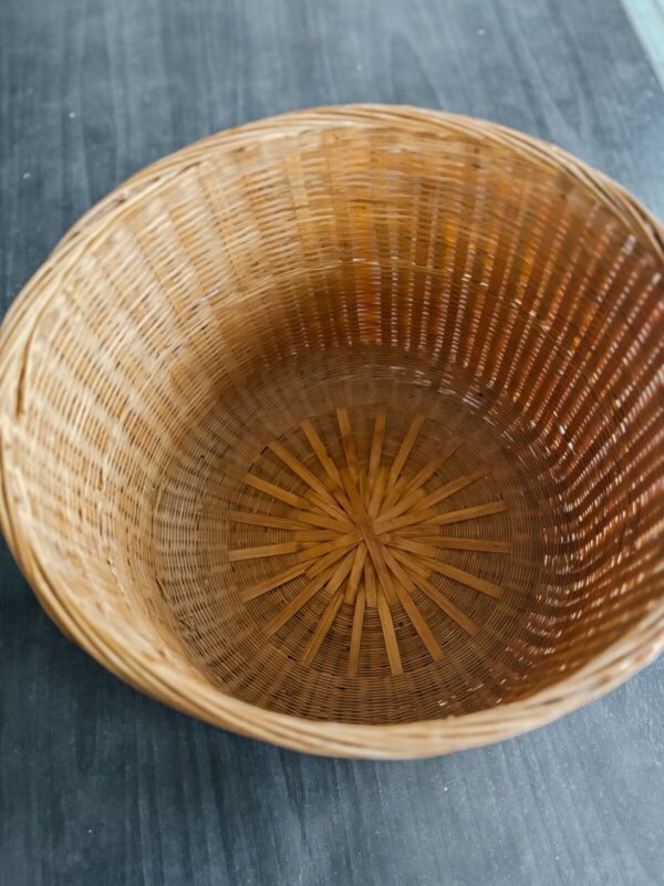 Antique Boho Large Wicker Storage Basket Woven Striped Vintage Bamboo Storage - Image 3