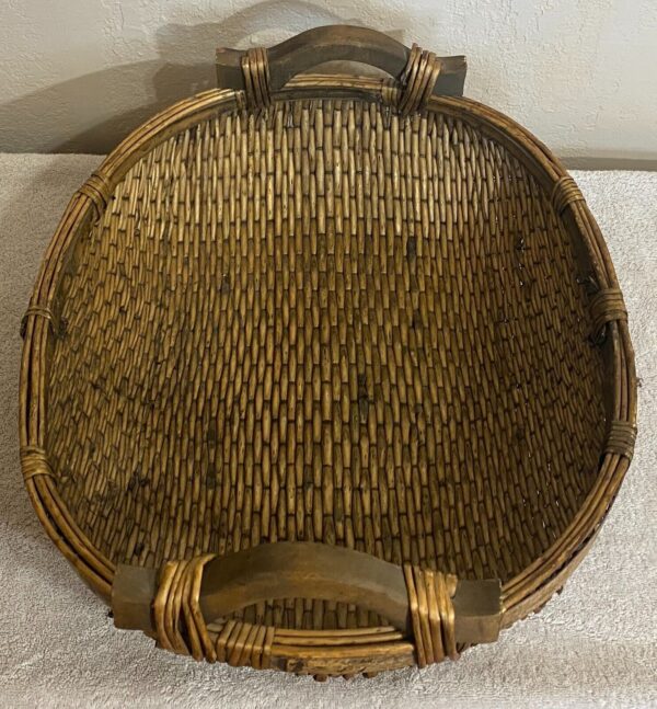 Antique Chinese Woven Willow Basket With Wood Handles Original - Image 2