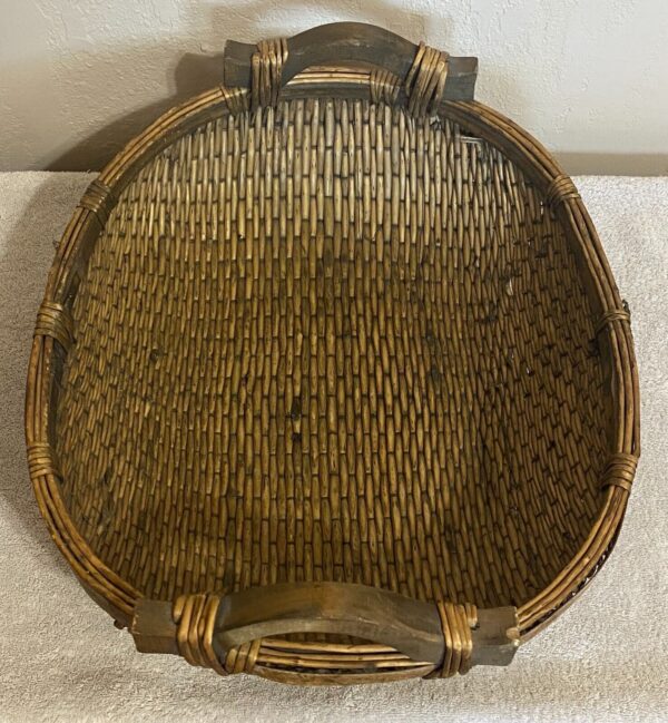 Antique Chinese Woven Willow Basket With Wood Handles Original - Image 4