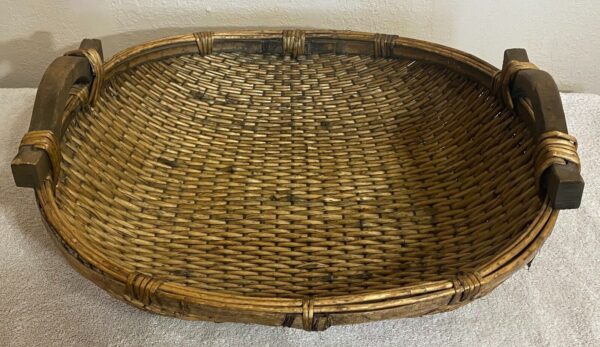 Antique Chinese Woven Willow Basket With Wood Handles Original